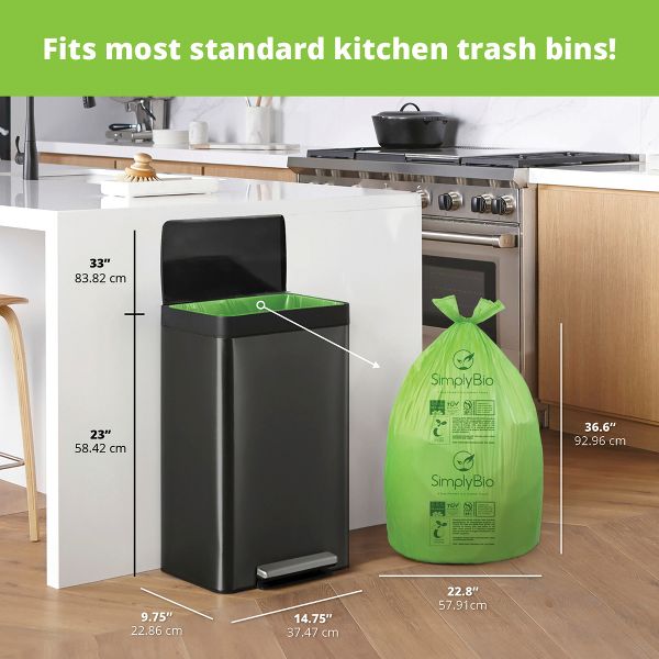 Simply Bio 13 Gallon / 49.21 L Handle-Tie Compostable Trash Bags, 30 Count, 0.87 mil