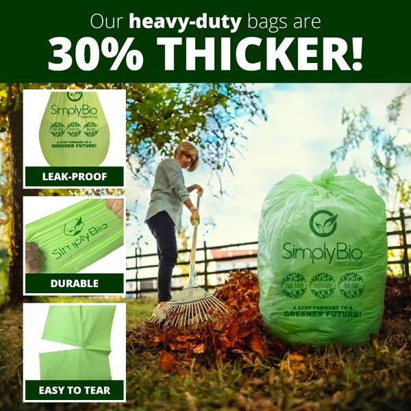 Simply Bio Compostable Flat-Top Trash Can Liners, 60 Count, Green, 1.57 mil