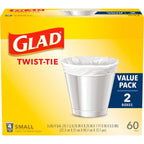 Glad 4 Gallon Twist-Tie Small Trash Bags, 60 Count, White