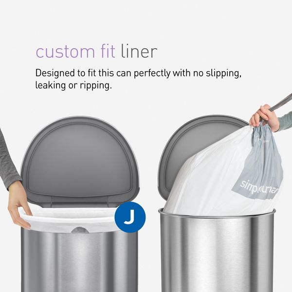 simplehuman 30-45 L Code J Custom-Fit Drawstring Trash Bags, 200 Count, White