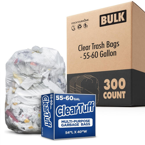 55-60 Gallon Multi-Purpose Trash Bags, 300 Count, Clear