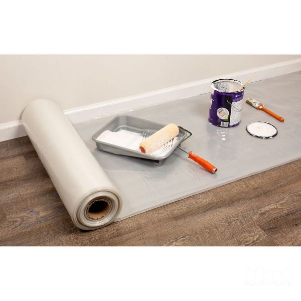 Plasticplace Clear Plastic Sheeting, Clear, 10 ft x 100 ft, 4 mil