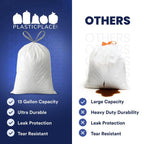 Plasticplace 13 Gallon Drawstring Tall Kitchen Trash Bags, 50 Count, White, 24 x 31 in, 1.2 mil