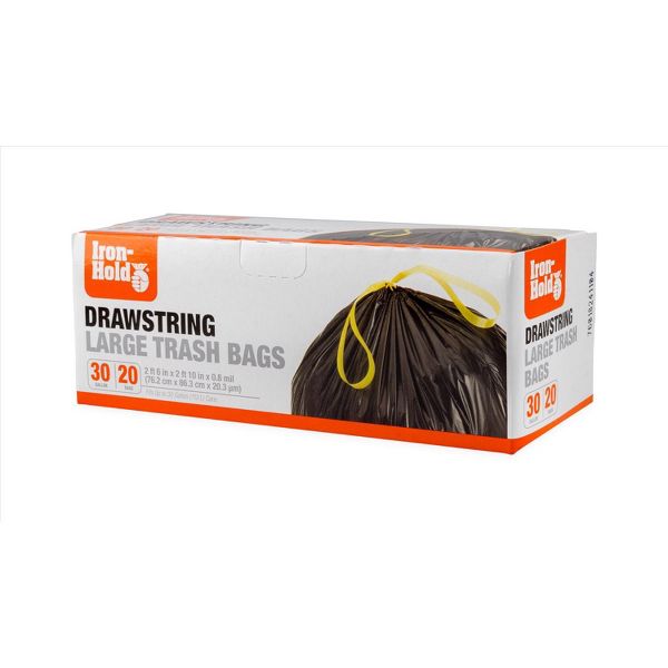 Iron-Hold 30 Gallon Drawstring Trash Bags, 0.8 mil