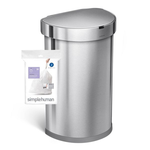 simplehuman 30-45 L Drawstring Tall Kitchen Trash Bags, Code J, 100 Count, White