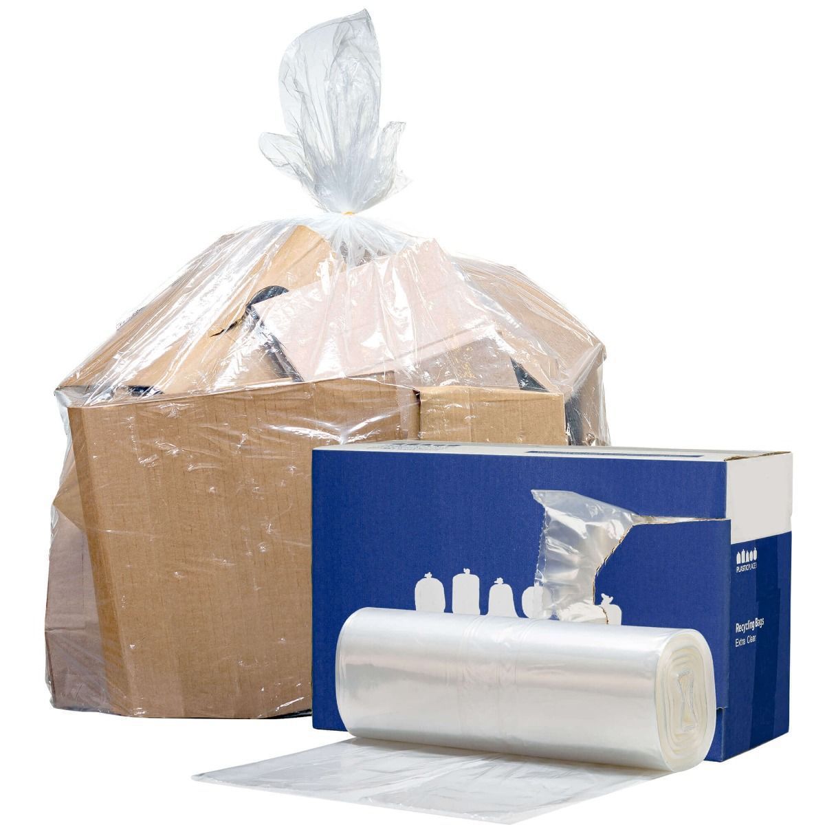 Plasticplace 12-16 Gallon Extra-Clear Recycling Bags, 200 Count, Clear, 24 x 33 in, 0.8 mil