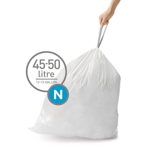 simplehuman 45-50 L Drawstring Tall Kitchen Trash Bags, Code N, 100 Count