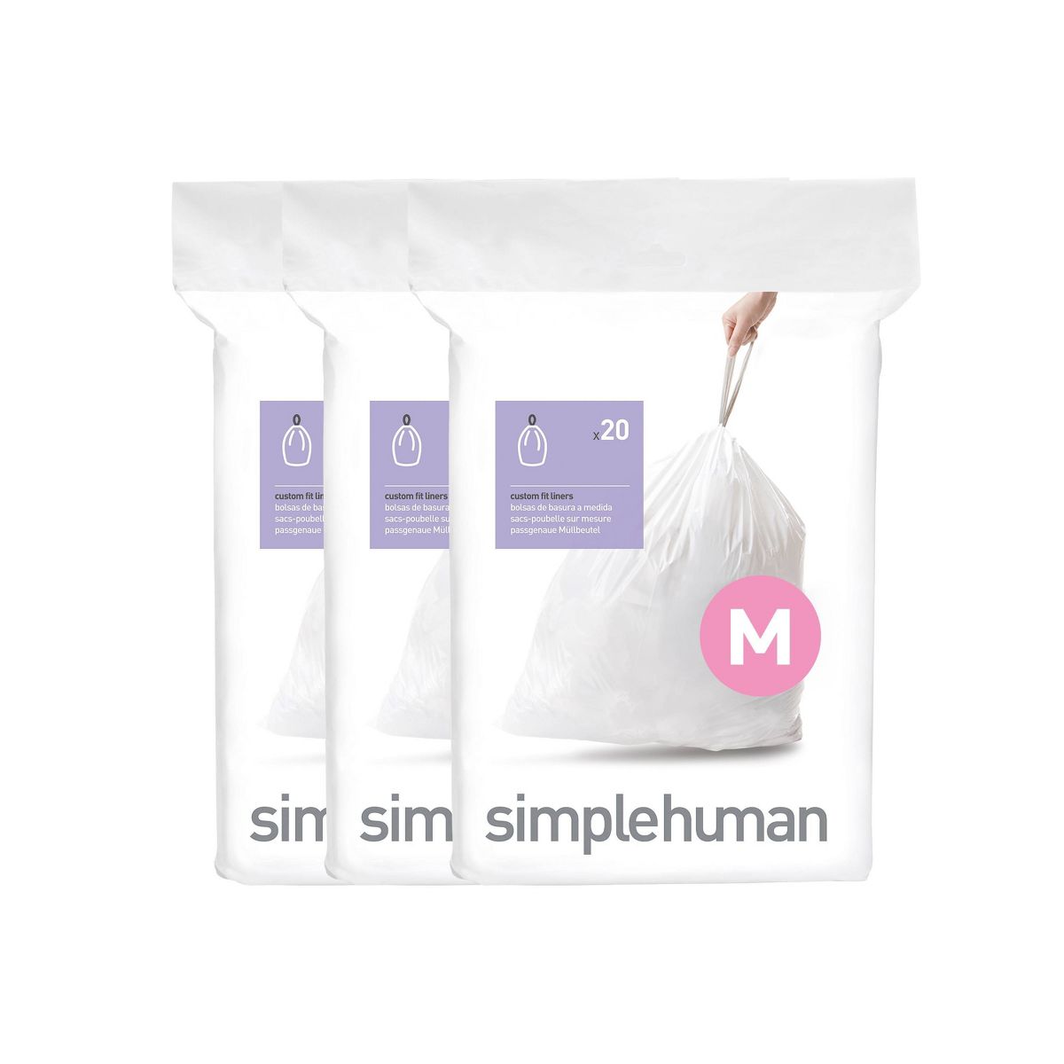 simplehuman 45 L / 45 L Drawstring Tall Kitchen Trash Bags, Code M, 60 Count, Unscented