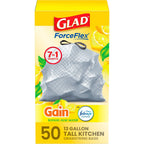 Glad 13 Gallon ForceFlex Drawstring Trash Bags, 50 Count, Lemon