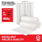 55-60 Gallon Multi-Purpose Trash Bags, 150 Count, Clear