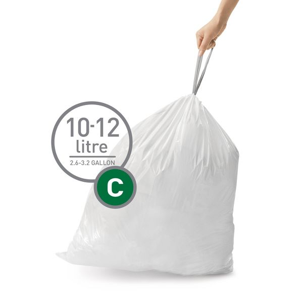 simplehuman 10-12 L / 3.2 Gallon Drawstring Tall Kitchen Trash Bags, Code C, 100 Count, White