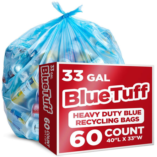 33 Gallon Heavy-Duty Recycling Bags, 60 Count, Blue