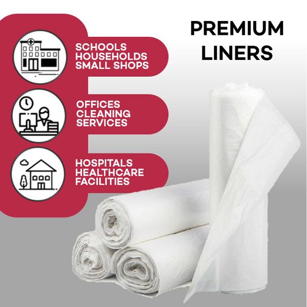 Dealmed 12-15 Gallon Trash Bags, 100 bags/case, White, 24 x 29 in, 0.9 mil