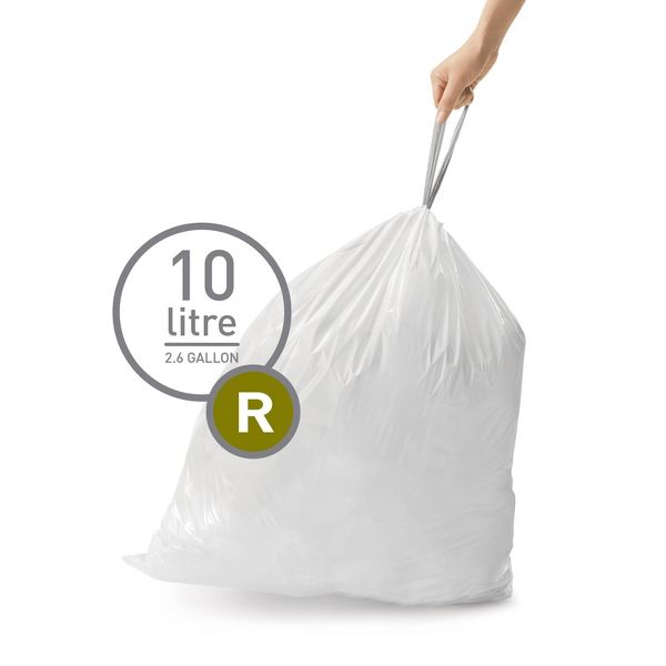 simplehuman 10 L Code R Custom-Fit Drawstring Trash Bags, 100 Count (5 Packs of 20), White