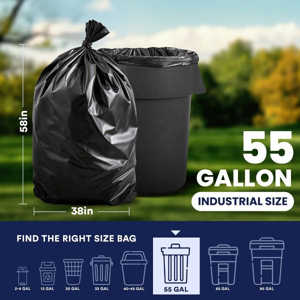 Plasticplace 55 Gallon Trash Bags, 100 Count, Black, 1.7 mil equivalent