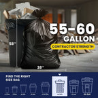 Plasticplace 55-60 Gallon Contractor Trash Bags, 32 Count, Black, 38 x 58 in, 3.0 mil