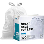 Plasticplace 13-16 Gallon Drawstring Trash Bags, Compatible with simplehuman Code P, 100 Count, White, 23.75 x 31.5 in