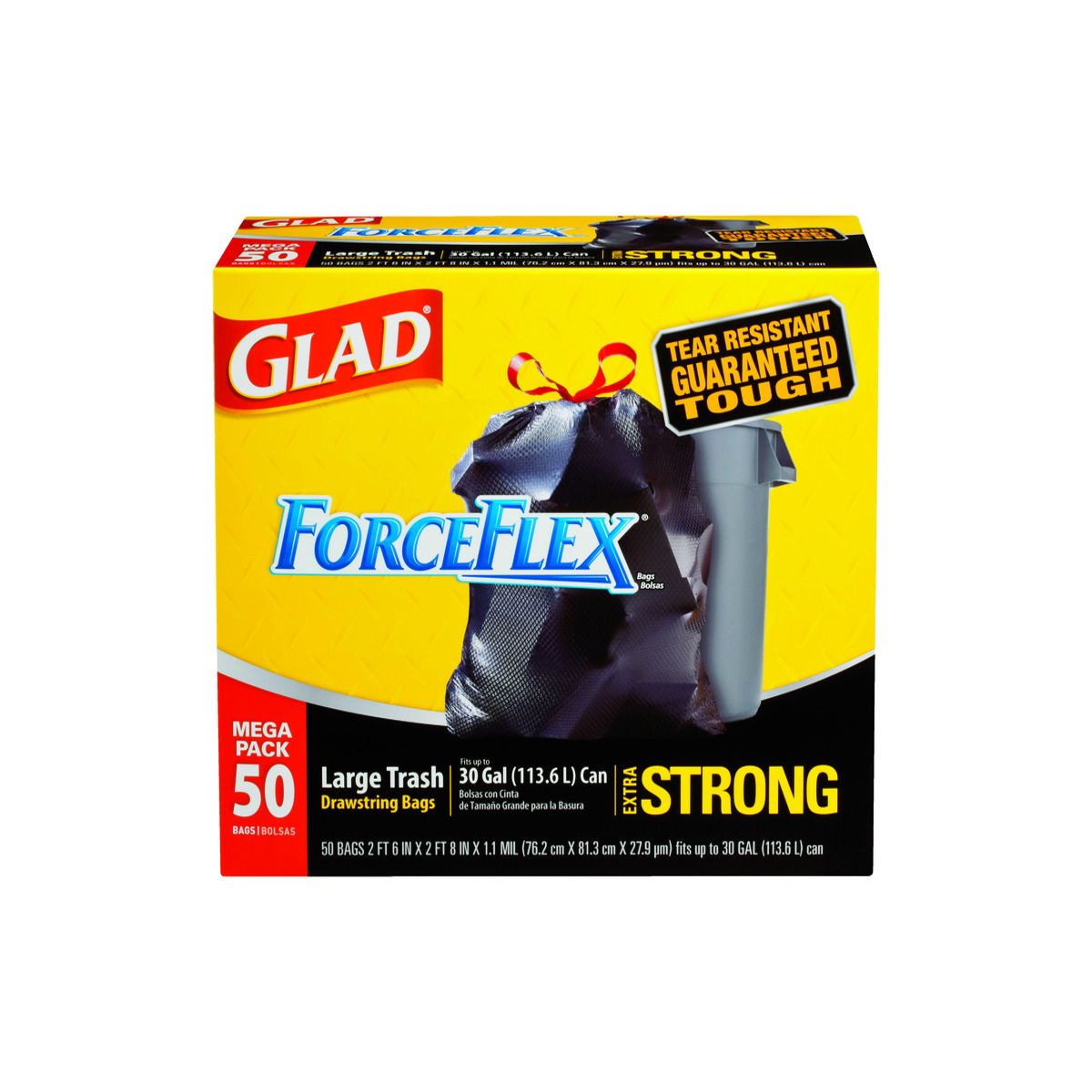 Glad 30 Gallon ForceFlex Drawstring Trash Bags, 1.1 mil