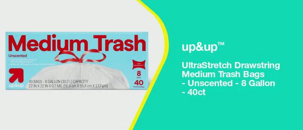 up&up 8 Gallon Drawstring Medium Trash Bags, 40 Count, Unscented