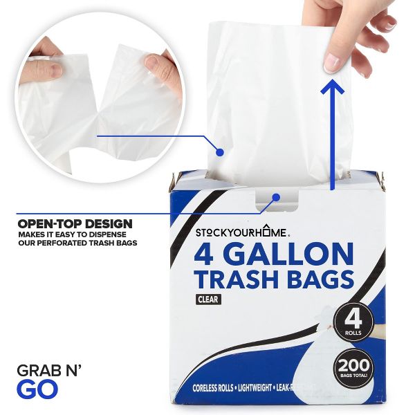 4 Gallon Small Trash Bags, 200 Count, Unscented