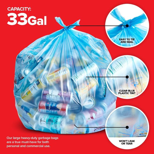 33 Gallon Heavy-Duty Recycling Bags, 120 Count, Blue