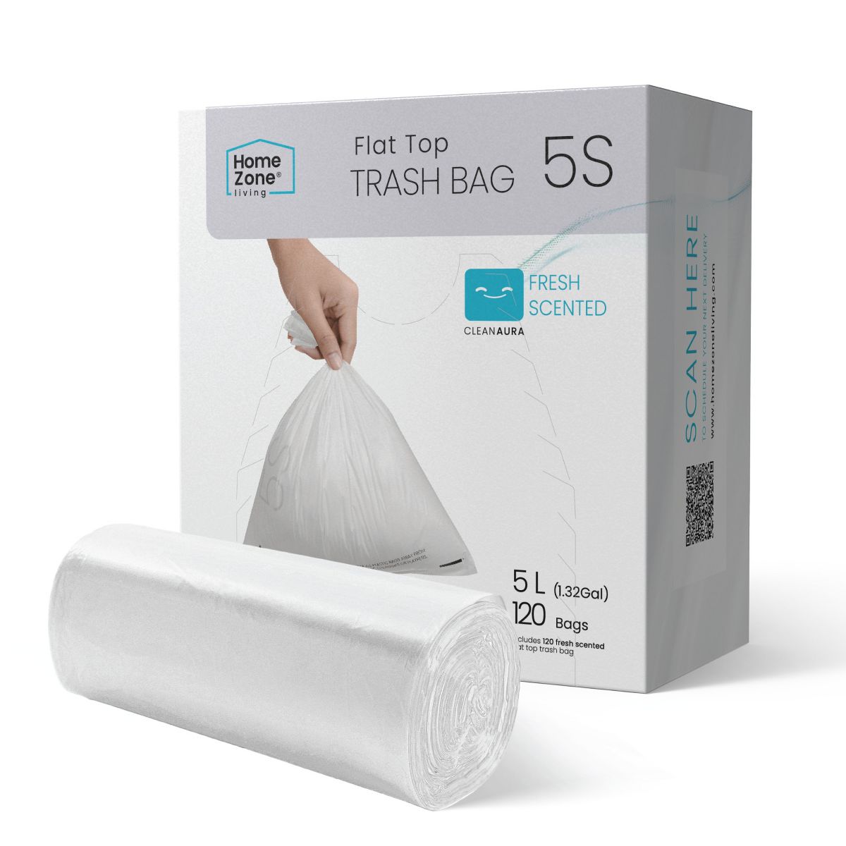 Home Zone Living 1.3 Gallon Small Trash Bags, Code 5S, 120 Count