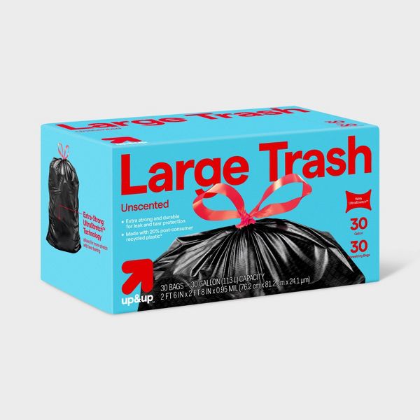 up&up 30 Gallon Drawstring Large Trash Bags, 30 Count