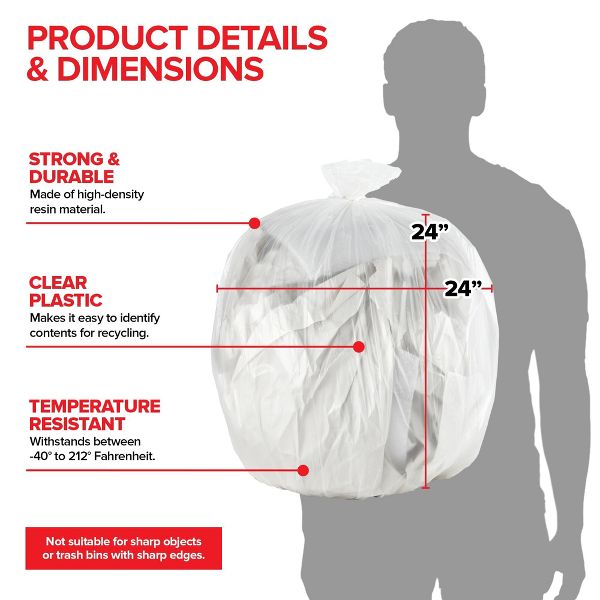 6-10 Gallon Multi-Purpose Trash Bags, 1000 Count, Clear