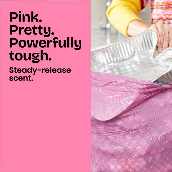 Glad 13 Gallon ForceFlex MaxStrength Drawstring Tall Kitchen Trash Bags, 45 Count, Cherry Blossom, Pink