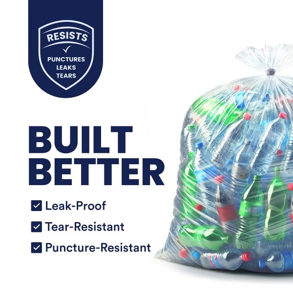 Plasticplace 55-60 Gallon Trash Bags, 50 Count, Clear, 38 x 58 in, 1.5 mil