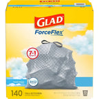 Glad 13 Gallon ForceFlex Drawstring Trash Bags, 140 Count, Fresh Scent, Febreze