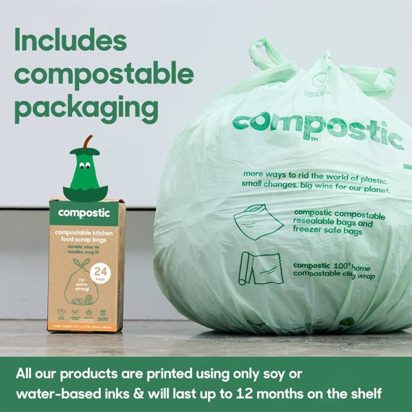 Compostic 3 Gallon Compostable Trash Bags, 24 Count