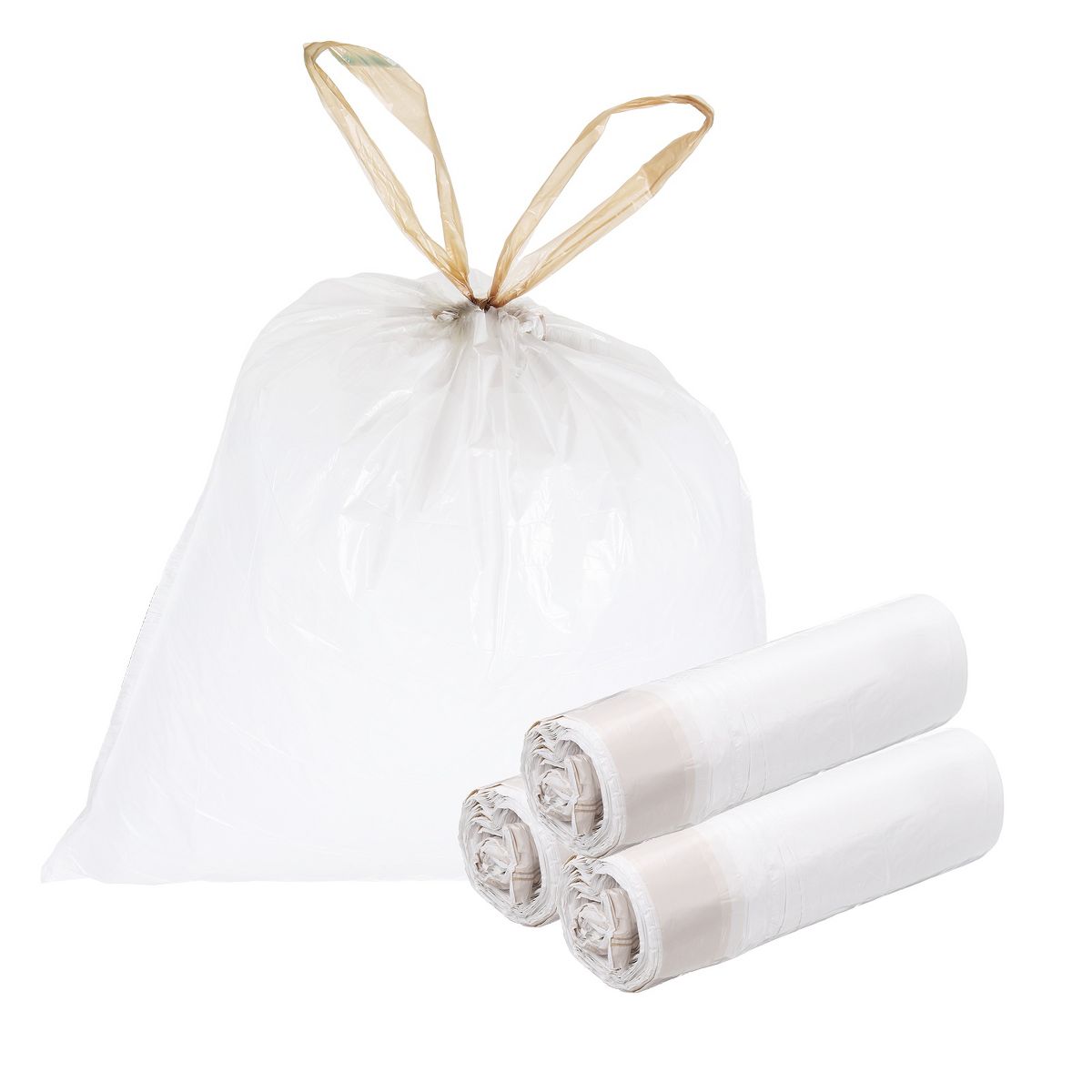 Unique Bargains Drawstring Bathroom Trash Bags, 60 Count, Unscented, Champagne Gold, Easy-Dispense
