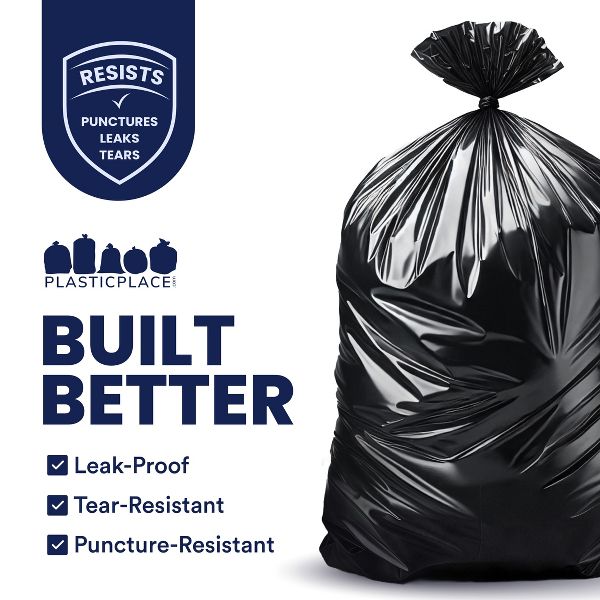 Plasticplace 55-60 Gallon Heavy-Duty Trash Bags, 100 Count, Black, 38 x 58 in, 2.0 mil