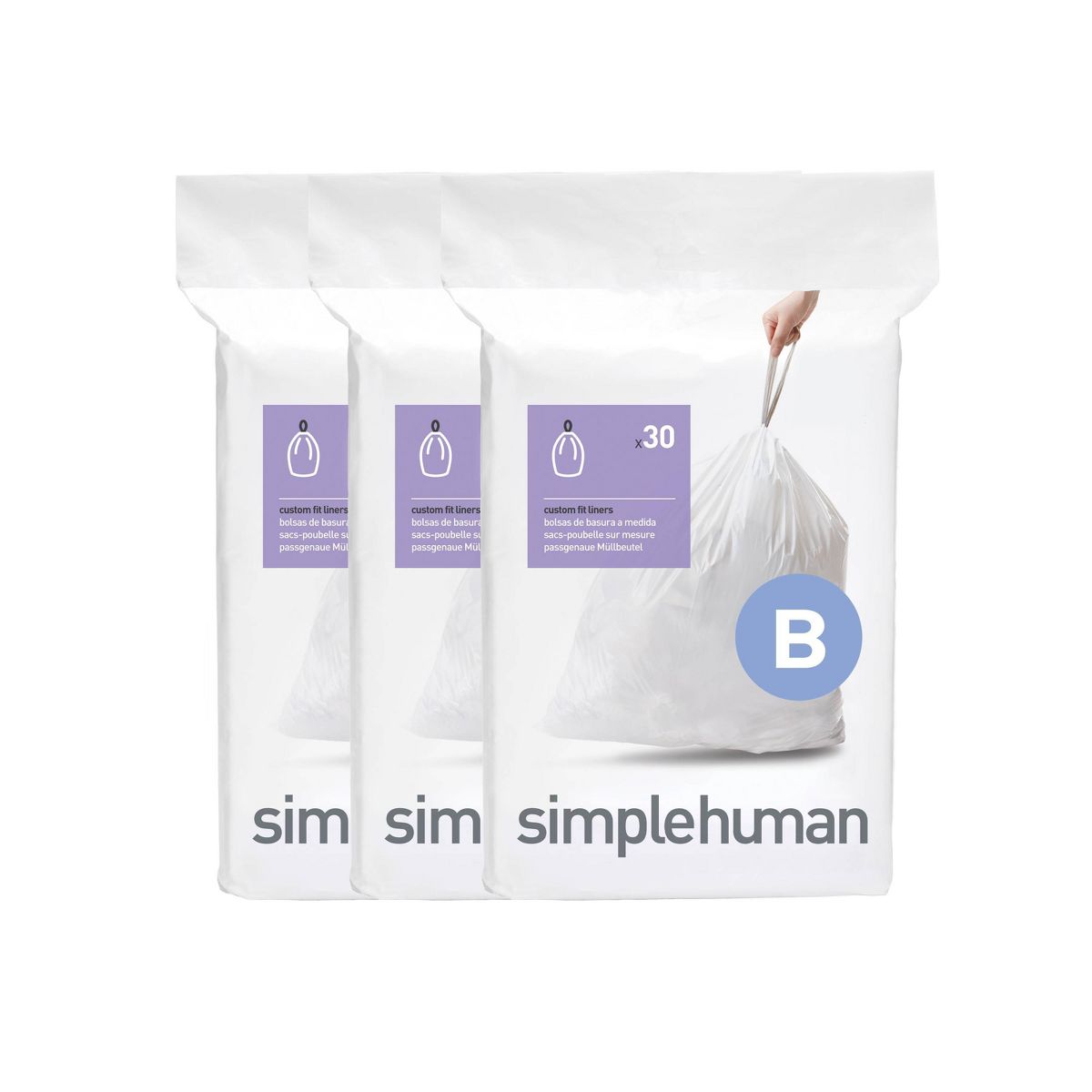 simplehuman 6 L Drawstring Bathroom Trash Bags, Code B, 90 Count, White