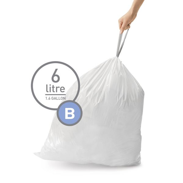 simplehuman 6 L Drawstring Bathroom Trash Bags, Code B, 90 Count, White