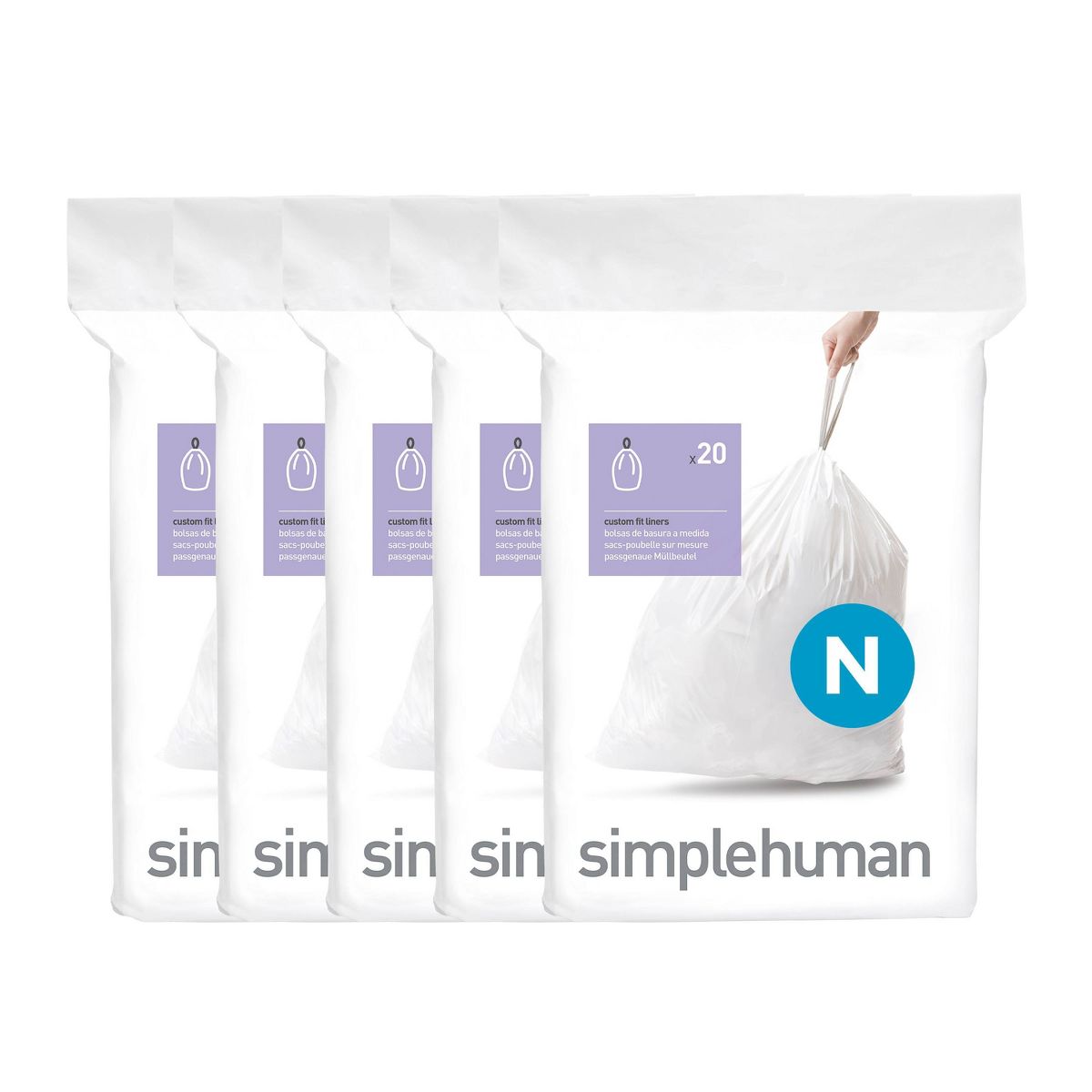 simplehuman 45-50 L Drawstring Tall Kitchen Trash Bags, Code N, 100 Count