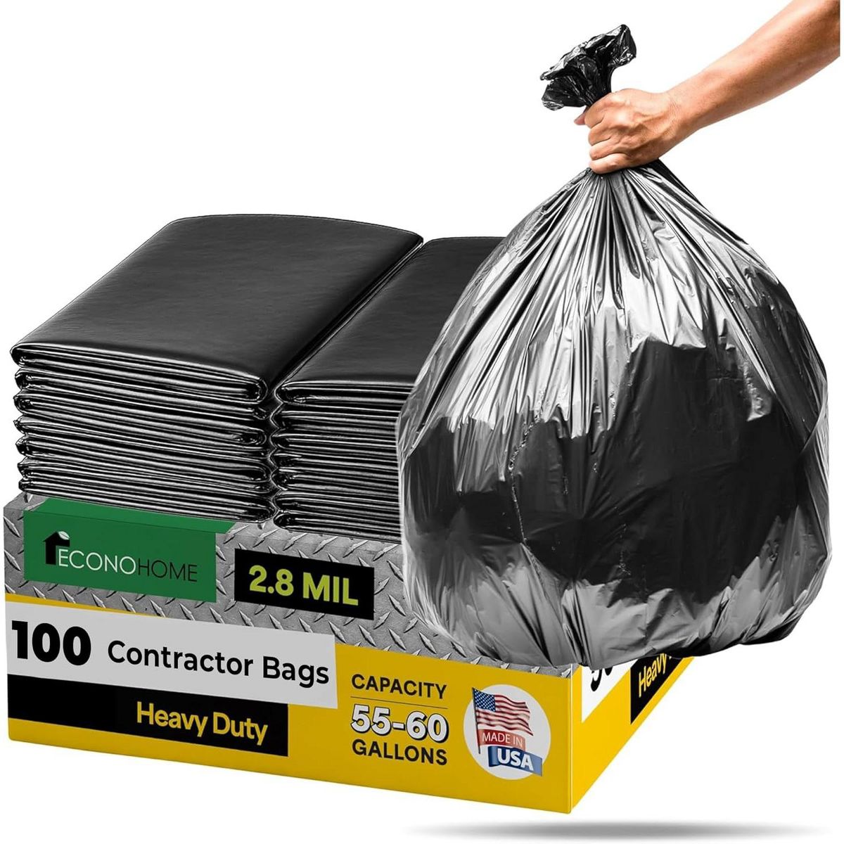 EconoHome 55-60 Gallon Heavy-Duty Contractor Trash Bags, 100 Count, 2.8 mil