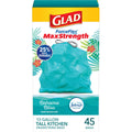 Glad 13 Gallon ForceFlex MaxStrength Drawstring Trash Bags, 45 Count, Bahama Bliss, Febreze