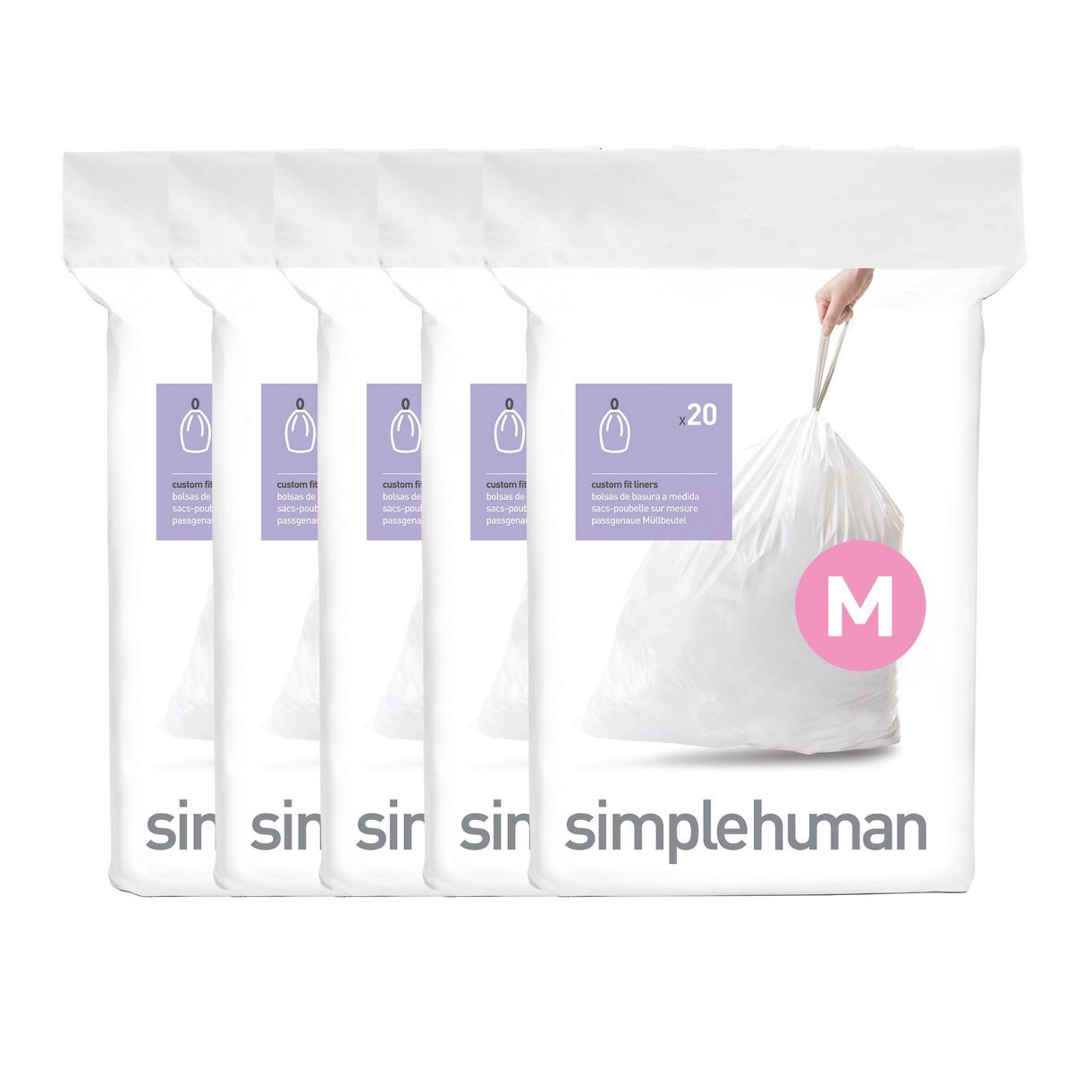 simplehuman 45 L Drawstring Tall Kitchen Trash Bags, Code M, 100 Count