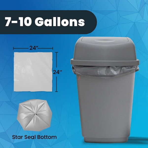 Hand-E 7-10 Gallon Large Trash Bags, 50 Count, Gray, Clear, 22 microns